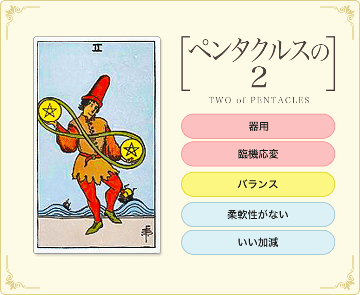 タロットカード ペンタクルス2 正位置 逆位置の意味 タロットパレット